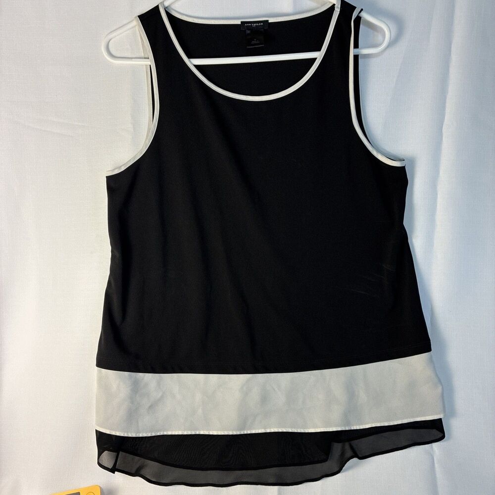 Ann Taylor Women's Petite Size M Black & Beige Layered Sleeveless Top